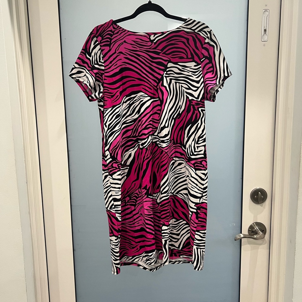 Jude Connally Pink and Black Zebra Print Dress